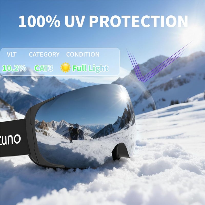 Veltuno Ski Goggles for Men Women Adult & Youth, OTG Snowboard Goggles Anti Fog, Snow Goggles UV Protection Wide Vision - Image 2